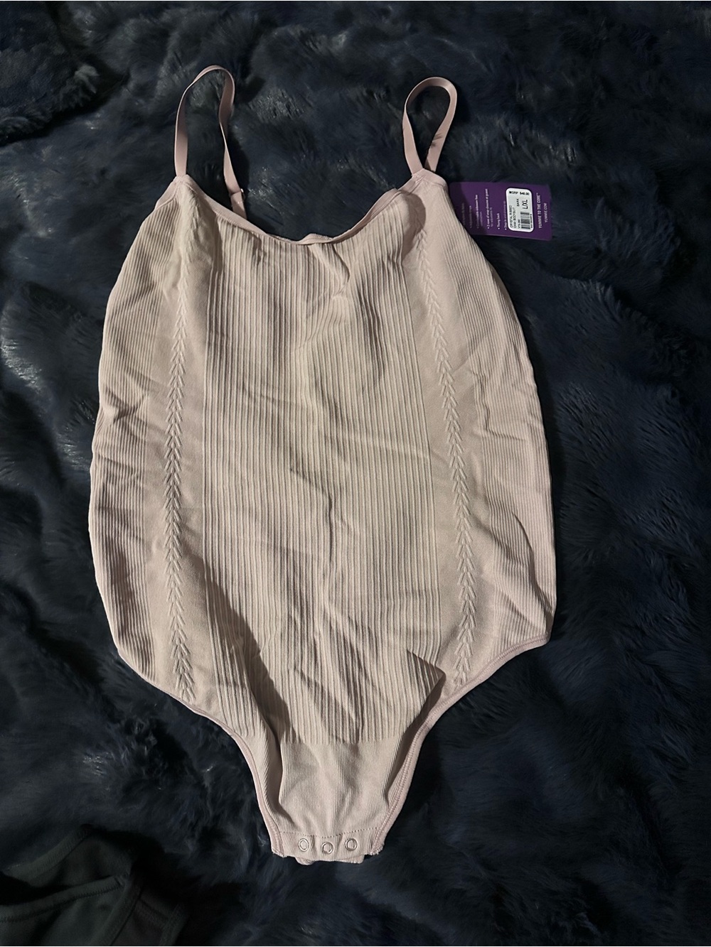 Ribbed Light Pink Women's Stretch Bodysuit with Adjustable Straps